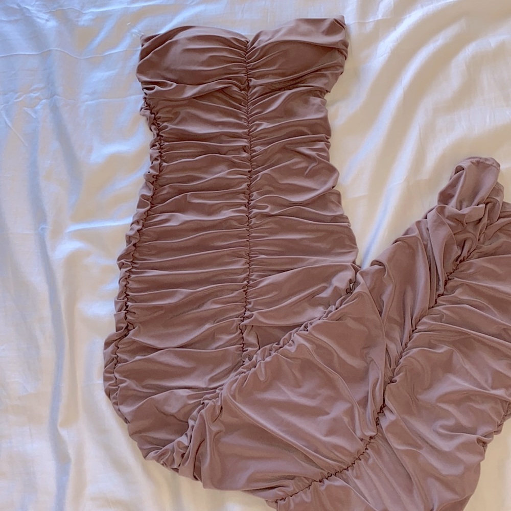 Mauve ruched maxi dress
